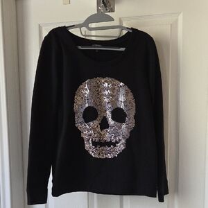 Express Black Sweatshirt with Metallic Sequin Skull